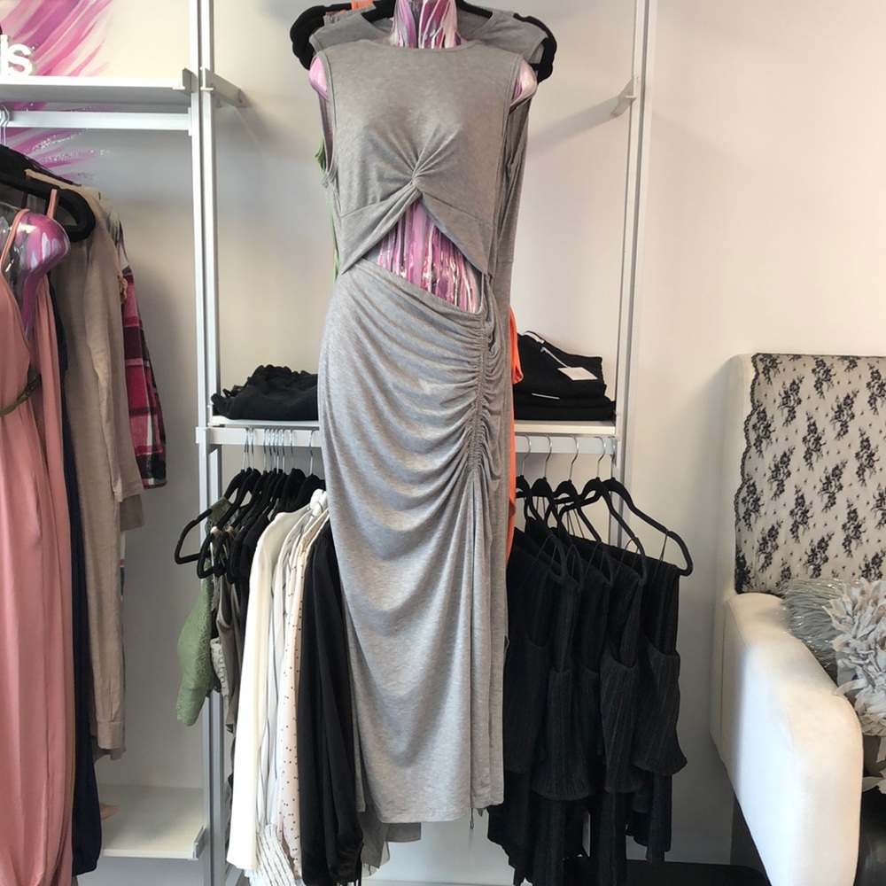 Heather grey maxi dress with side slit